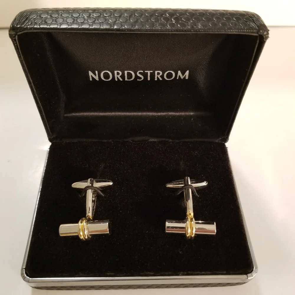 Nordstrom Stainless Steel Gold Cuflinks Box
